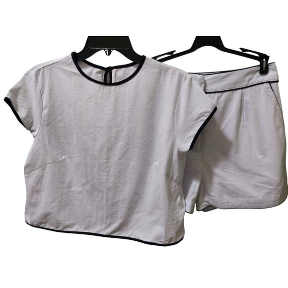 NWT Commense Womens White & Black Trim 100% Cotton Shirt + Shorts Set Size Med. - Picture 4 of 7
